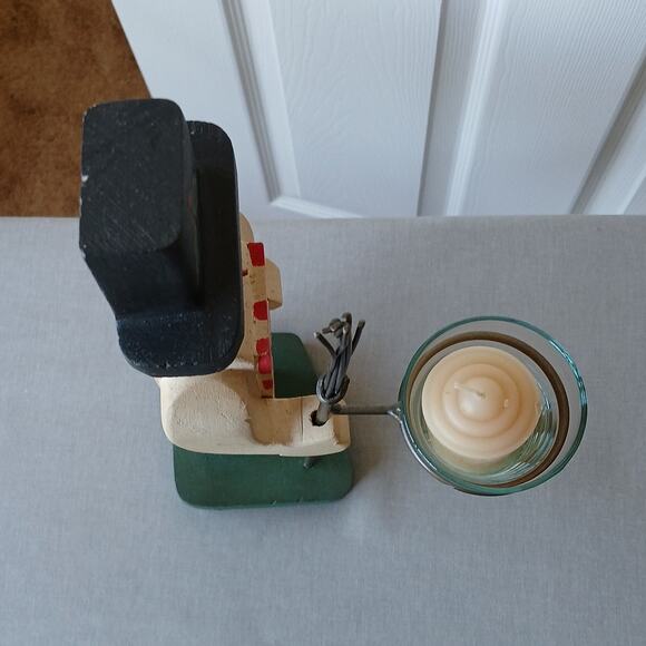 Handmade Vintage Wooden Snowman candle holder 13" tall made in Mexico votive - Picture 5 of 16